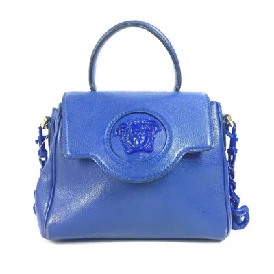 Pre-owned Versace Leather Handbag Shoulder Bag () In Blue
