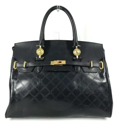 Pre-owned Versace Leather Handbag Shoulder Bag Tote Bag () In Black