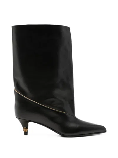 Versace Leather Heel Boot In Black