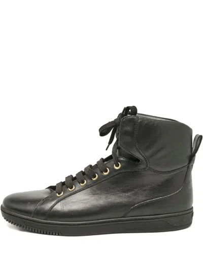 Pre-owned Versace Leather High-top Sneakers In Black