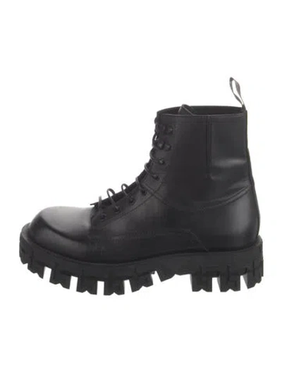 Pre-owned Versace Leather Hiking Boots In Black