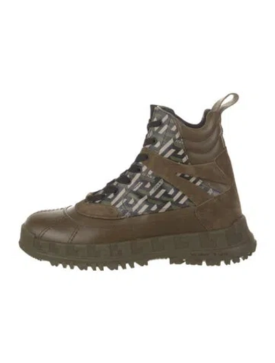 Pre-owned Versace Leather Hiking Boots In Green