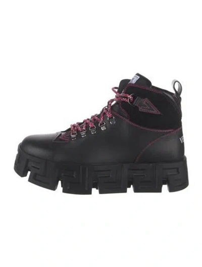 Pre-owned Versace Leather Hiking Boots W/ Tags In Black