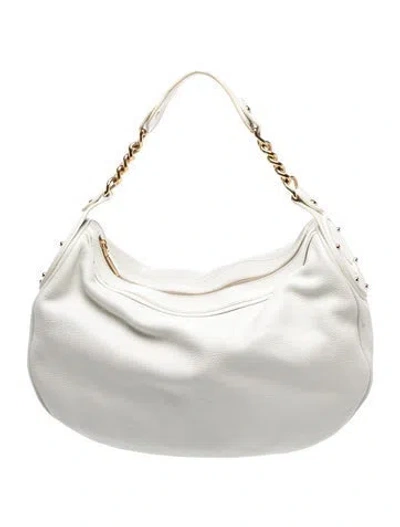 Pre-owned Versace Leather Hobo In White