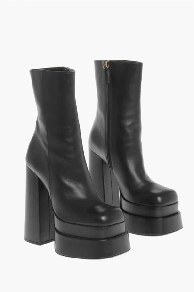 Versace F22 155 Platform Womens Leather Zipper Ankle Boots In Black