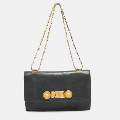 Versace Leather Icon Medusa Chain Bag In Black