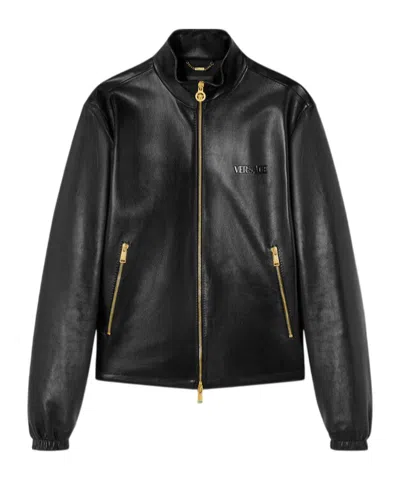 VERSACE VERSACE STAND UP COLLAR LEATHER JACKET