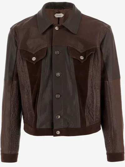 Versace Leather Jacket In Brown