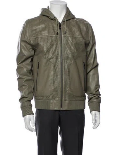 Pre-owned Versace Leather Jacket In Green