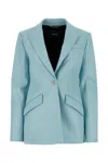 Versace Leather Single Breast Jacket In Lightblue