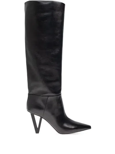 Versace Leather Knee-high Boots In Black
