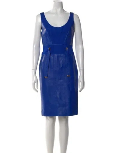 Pre-owned Versace Leather Knee-length Dress In Blue