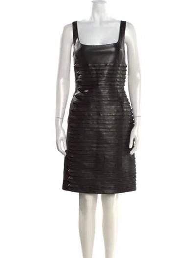 Pre-owned Versace Leather Knee-length Dress W/ Tags In Black