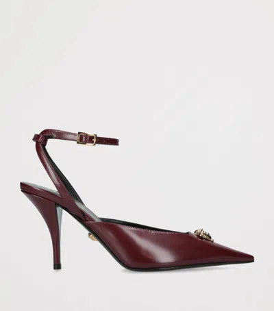 Versace Leather La Medusa Slingback Heels 85 In Burgundy