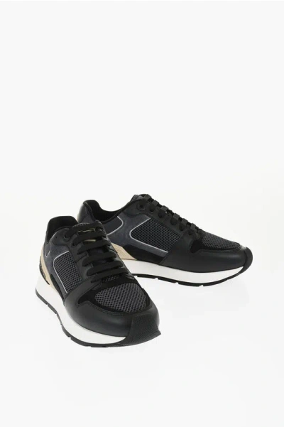 Versace Leather Lace-up Sneakers With Breathable Inserts In Multi