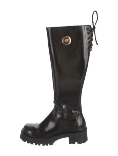 Pre-owned Versace Leather Lace-up Boots In Black