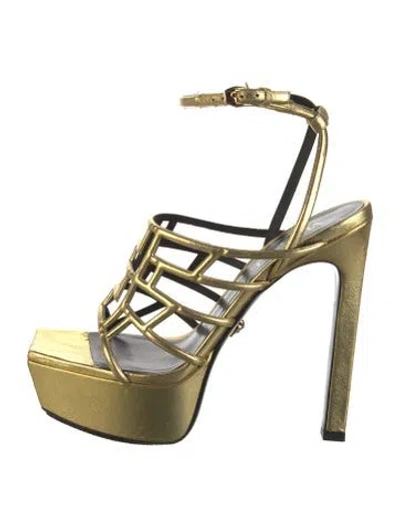 Pre-owned Versace Leather Lasercut Accents Sandals In Gold