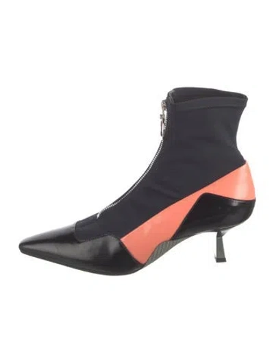 Pre-owned Versace Leather Leather Trim Embellishment Boots In Black