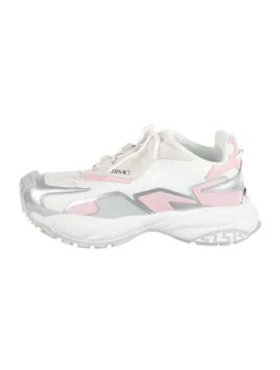Pre-owned Versace Leather Leather Trim Embellishment Chunky Sneakers In Silver