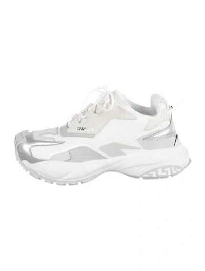 Pre-owned Versace Leather Leather Trim Embellishment Chunky Sneakers W/ Tags In White