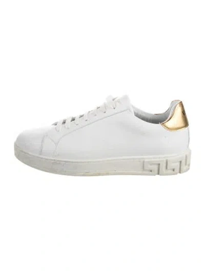 Pre-owned Versace Leather Leather Trim Embellishment Sneakers In White