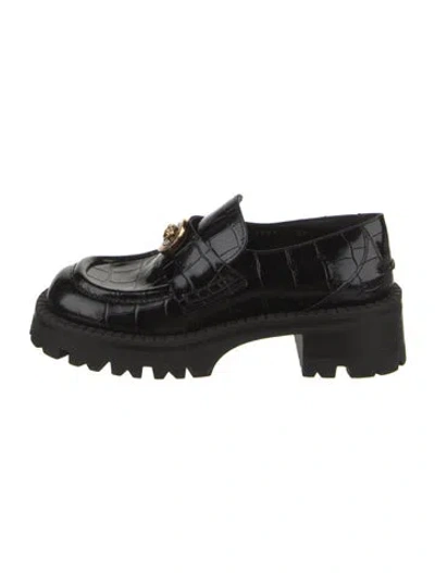 Pre-owned Versace Leather Loafers In Black