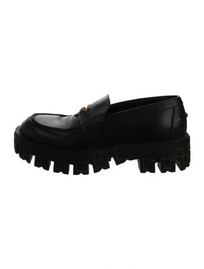 Pre-owned Versace Leather Loafers In Black