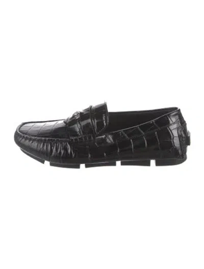 Pre-owned Versace Leather Loafers In Black