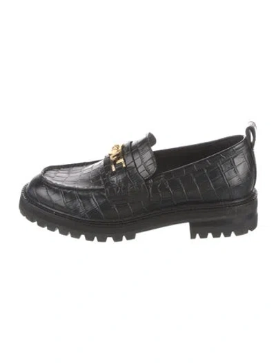Pre-owned Versace Leather Loafers In Black
