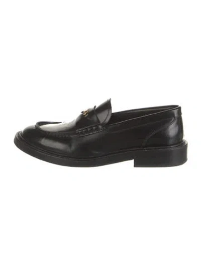 Pre-owned Versace Leather Loafers In Black