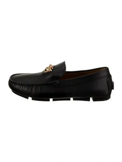 Pre-owned Versace Leather Loafers In Black