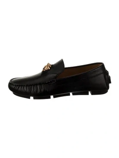 Pre-owned Versace Leather Loafers In Black