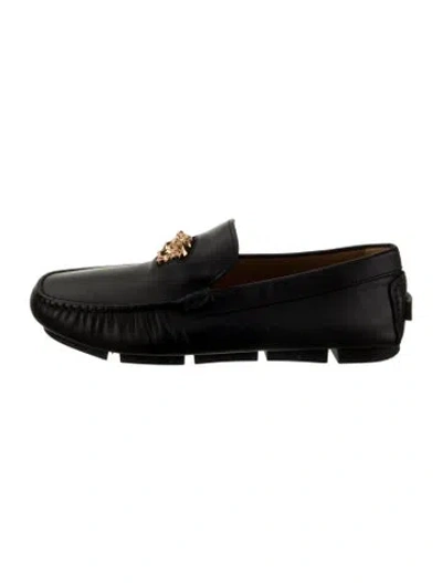 Pre-owned Versace Leather Loafers In Black