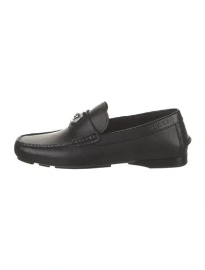 Pre-owned Versace Leather Loafers In Black