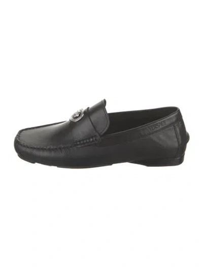 Pre-owned Versace Leather Loafers In Black