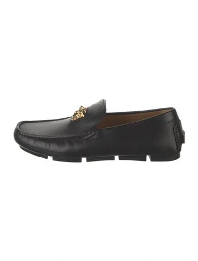 Pre-owned Versace Leather Loafers In Black