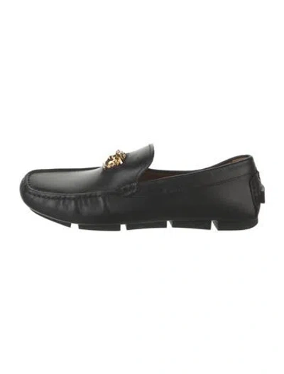 Pre-owned Versace Leather Loafers In Black