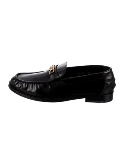 Pre-owned Versace Leather Loafers In Black