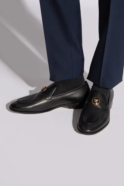 Versace Leather Loafers In Black