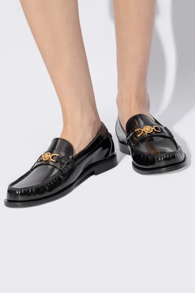 Versace Leather Loafers In Black
