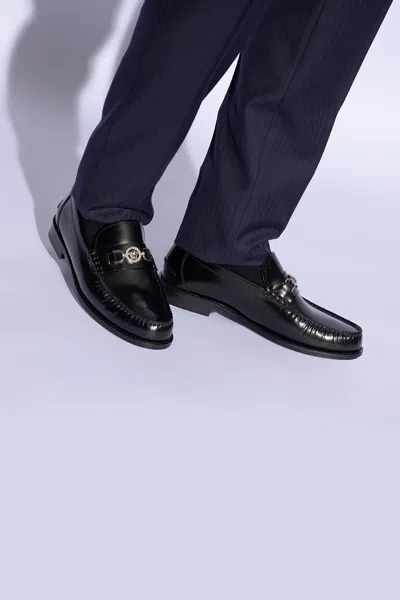 Versace Leather Loafers In Black
