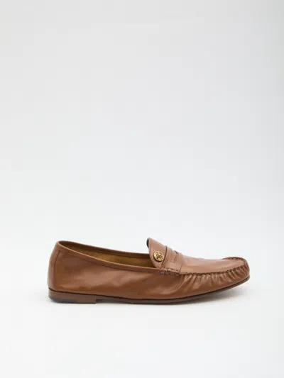 Versace Leather Loafers In Brown