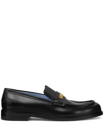 Versace Black Calf Leather Bos Taurus Slip-on Loafers