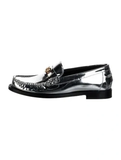 Pre-owned Versace Leather Loafers In Silver