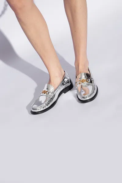 Versace Leather Loafers In Silver