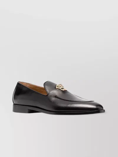 Versace Leather Loafers With Metal Hardware Detail In Black