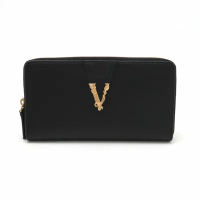 Pre-owned Versace Leather Long Wallet (bi-fold) () In Black