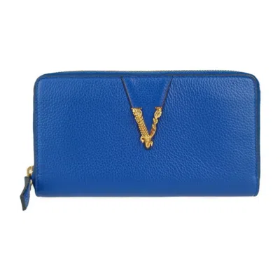 Pre-owned Versace Leather Long Wallet (bi-fold) () In Blue