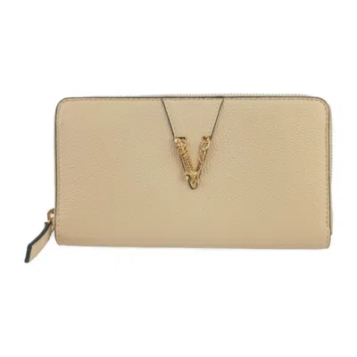 Pre-owned Versace Leather Long Wallet (bi-fold) () In Sand