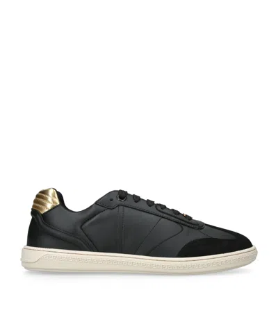Versace Leather Low-top Sneakers In Black